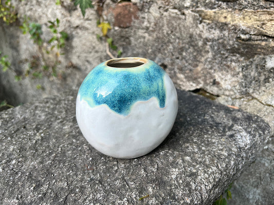Handmade Ceramic Donut vase - round white stoneware