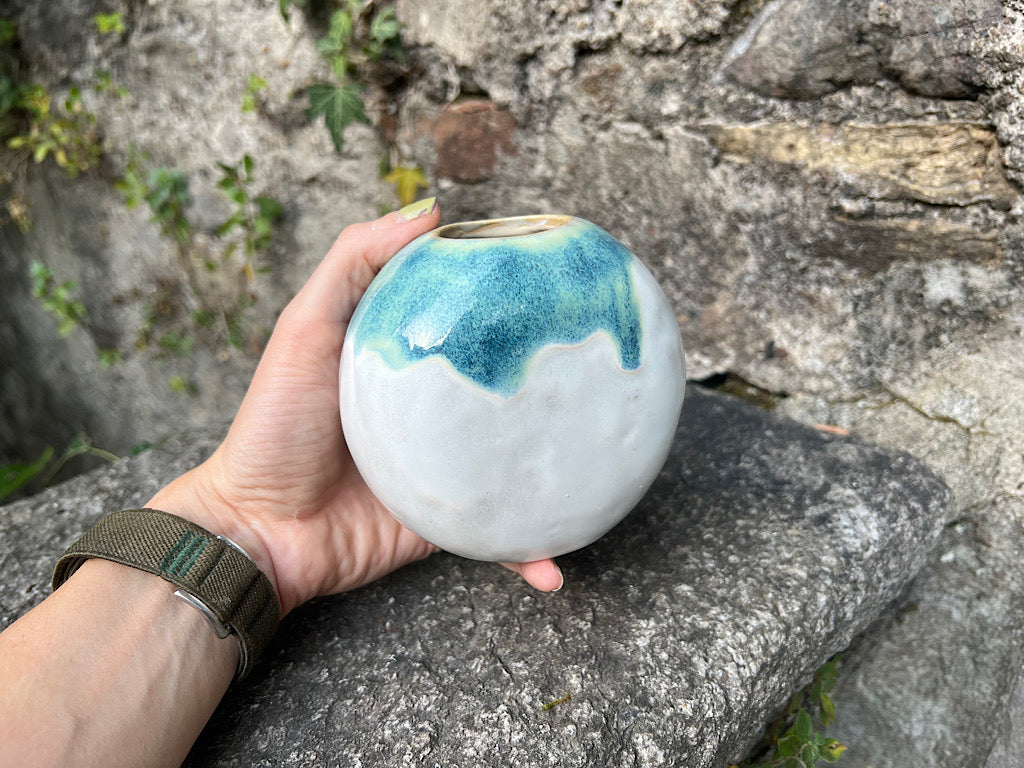 Handmade Ceramic Donut vase - round white stoneware