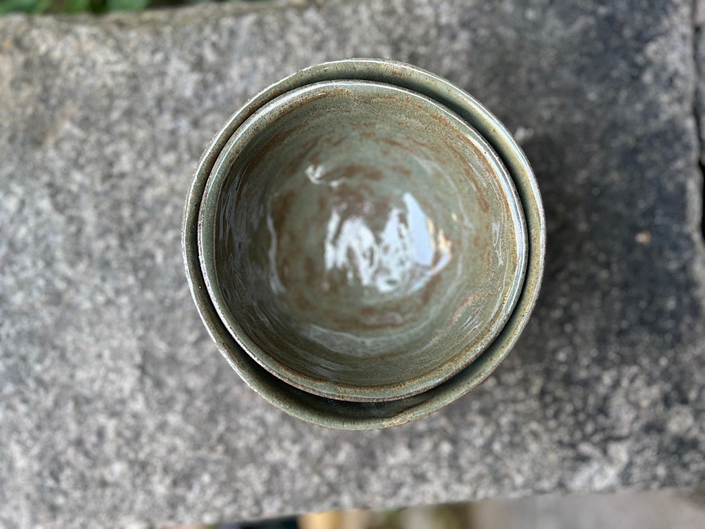 Handmade Ceramic Muesli Bowl - Gray and Green Stoneware 250 or 300 ml - Lichen