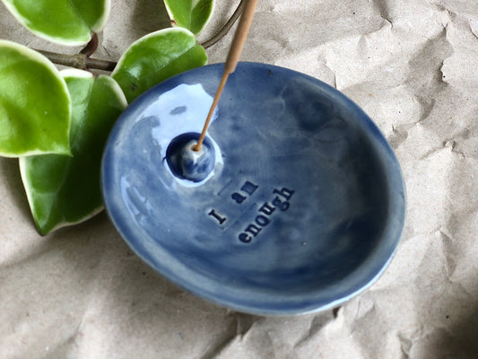 Handmade Ceramic Incense Holder with Writing - I am enough