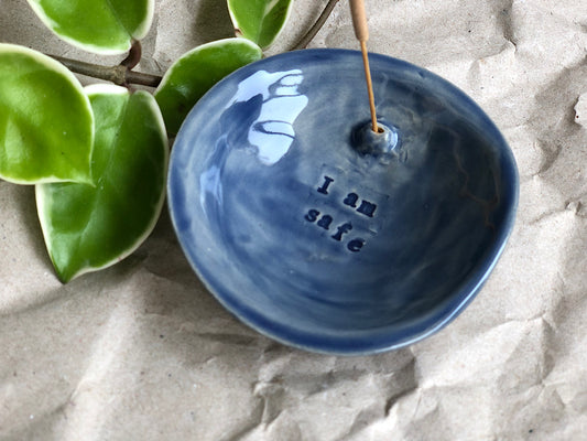 Handmade Ceramic Incense Holder with Writing - I am safe