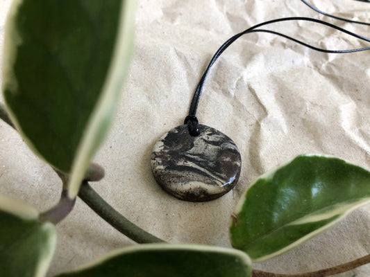Handmade Ceramic Pendant Necklace - Marble Clay