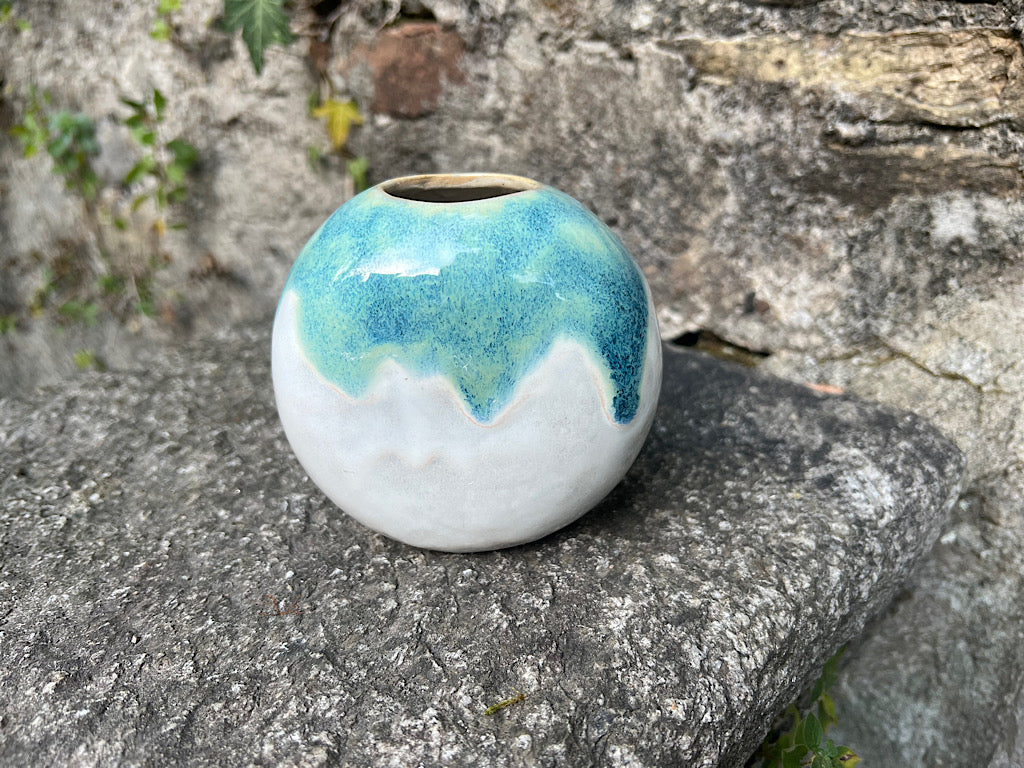 Handmade Ceramic Donut vase - round white stoneware