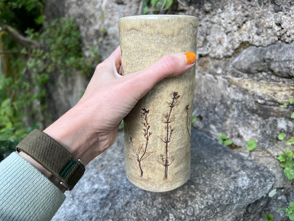 Botanical tube vase, cream