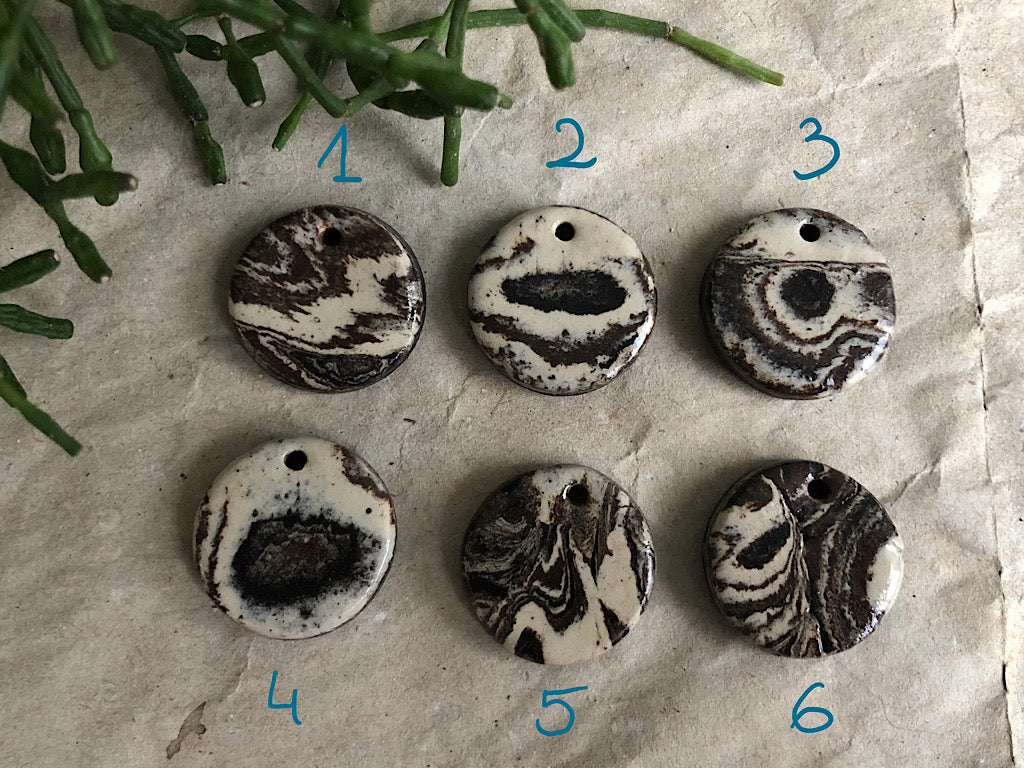 Handmade Ceramic Pendant Necklace - Marble Clay