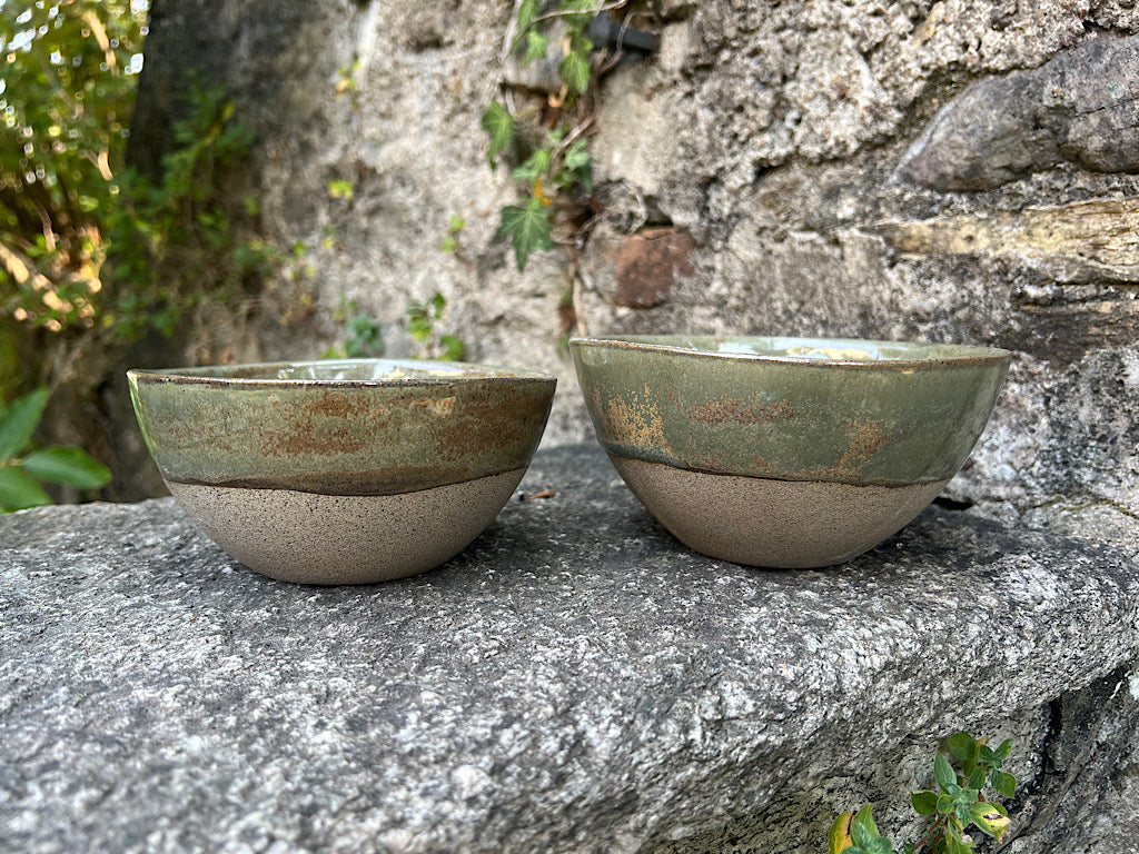 Handmade Ceramic Muesli Bowl - Gray and Green Stoneware 250 or 300 ml - Lichen