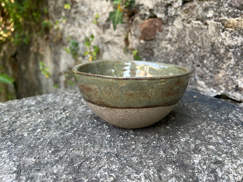 Handmade Ceramic Muesli Bowl - Gray and Green Stoneware 250 or 300 ml - Lichen