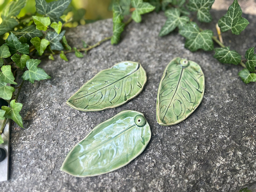 Handmade Ceramic Incense Holder - Monstera Leaf