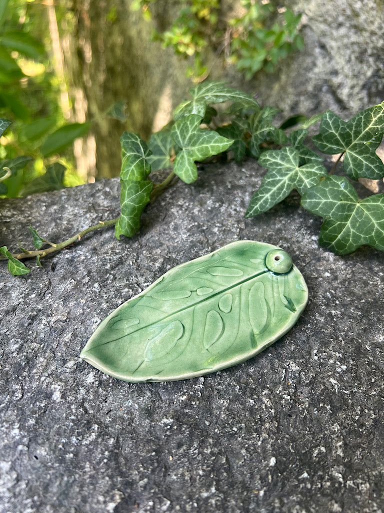 Handmade Ceramic Incense Holder - Monstera Leaf