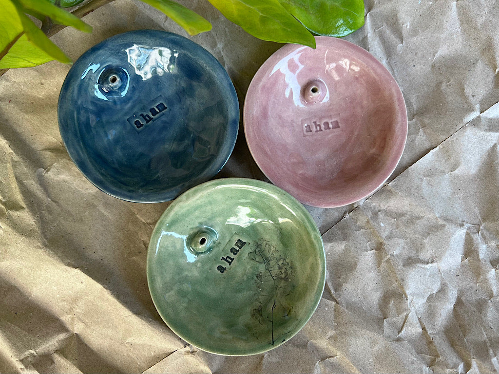 Handmade Ceramic Incense Holder with Writing - aham