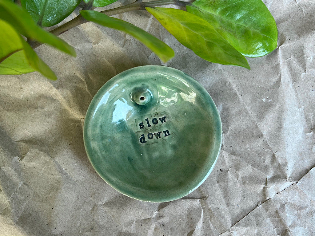 Handmade Ceramic Incense Holder with Writing - I am safe