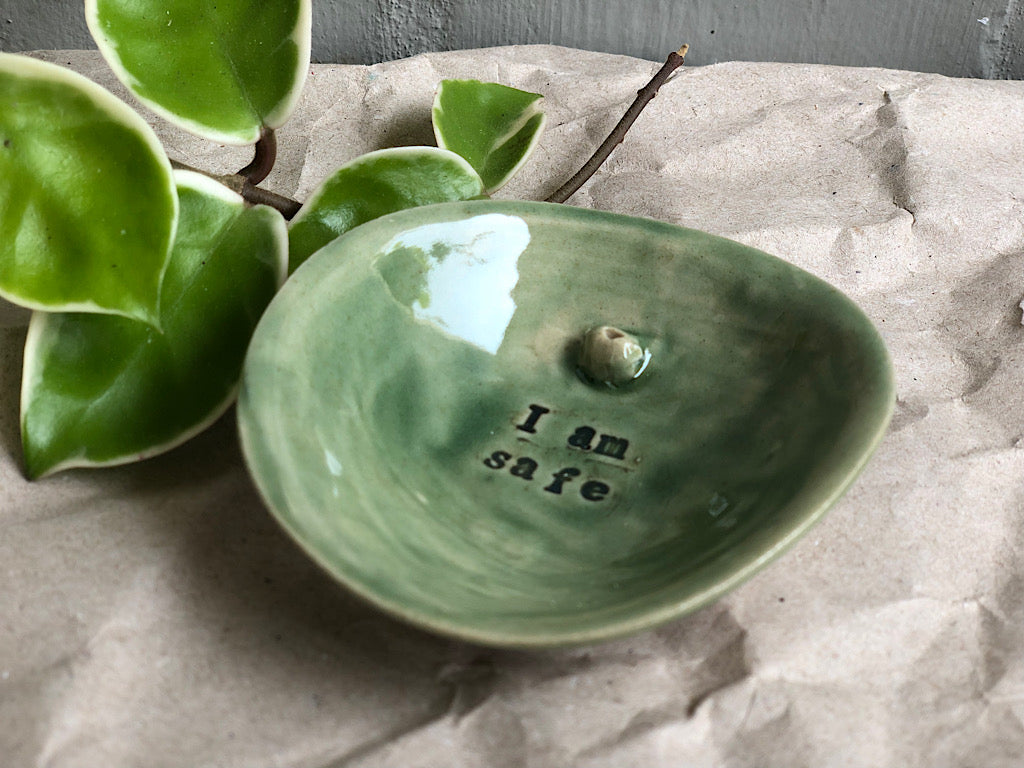 Handmade Ceramic Incense Holder with Writing - I am safe