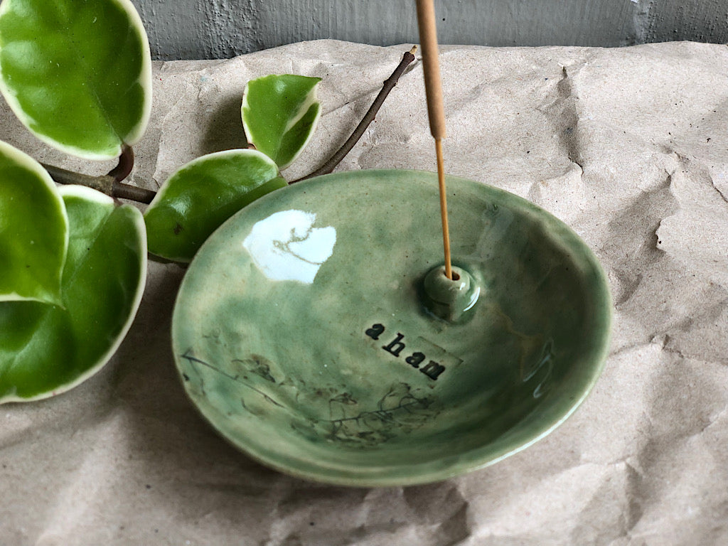 Handmade Ceramic Incense Holder with Writing - aham