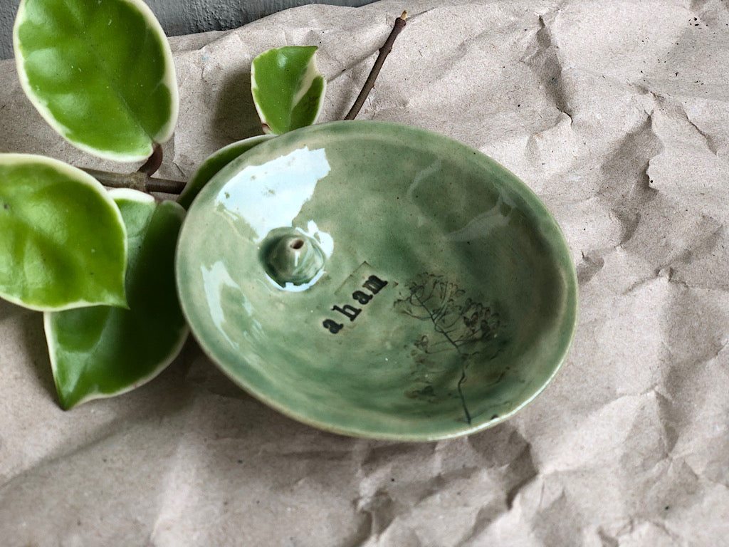 Handmade Ceramic Incense Holder with Writing - aham