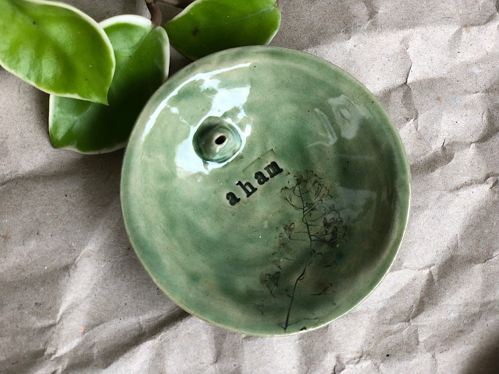 Handmade Ceramic Incense Holder with Writing - aham