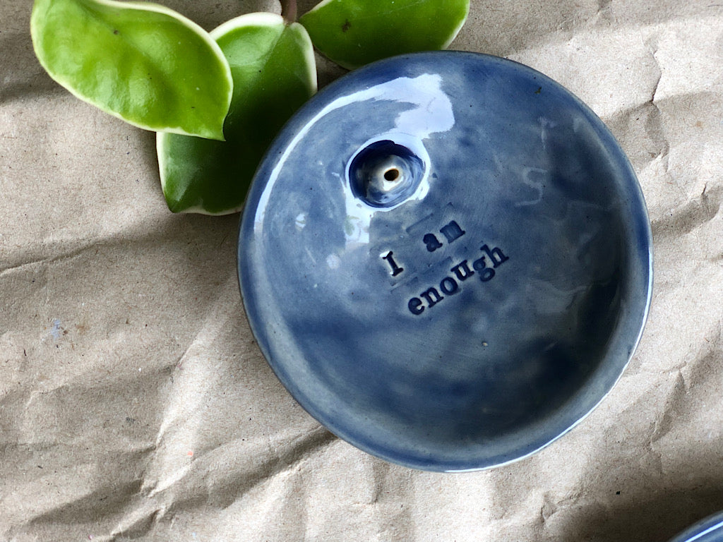 Handmade Ceramic Incense Holder with Writing - I am enough