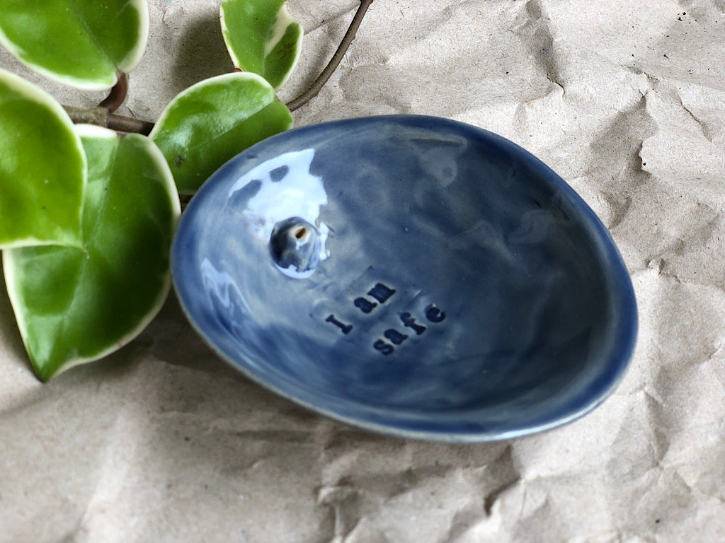 Handmade Ceramic Incense Holder with Writing - I am safe