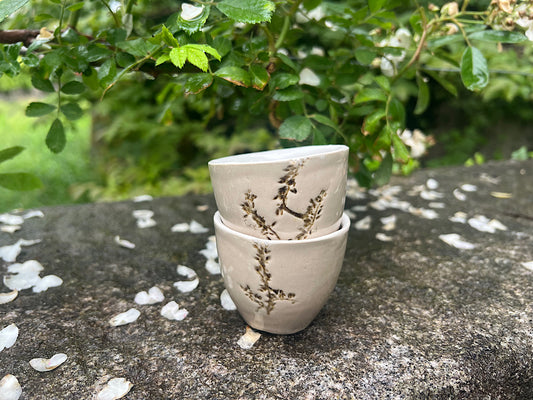 Handmade Ceramic Espresso Cups Set of 2 x 40 ml - Green Stoneware - Botanical