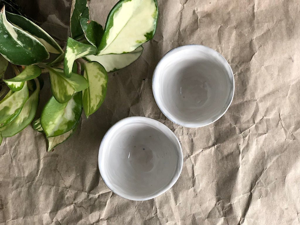 Handmade Ceramic Espresso Cup - Green Stoneware 40 ml - with writing "fuck this shit"