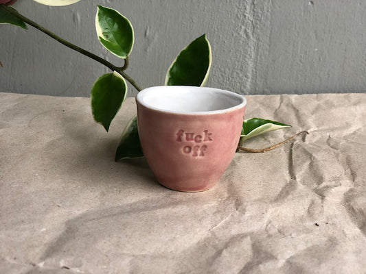 Tazzina da Caffè Espresso Artigianale Verde - con scritta "fuck off" - Ceramica Fatta a Mano 40 ml