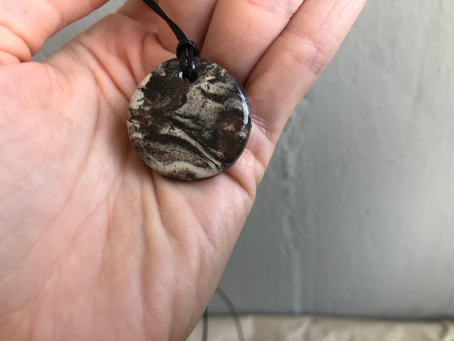 Handmade Ceramic Pendant Necklace - Marble Clay