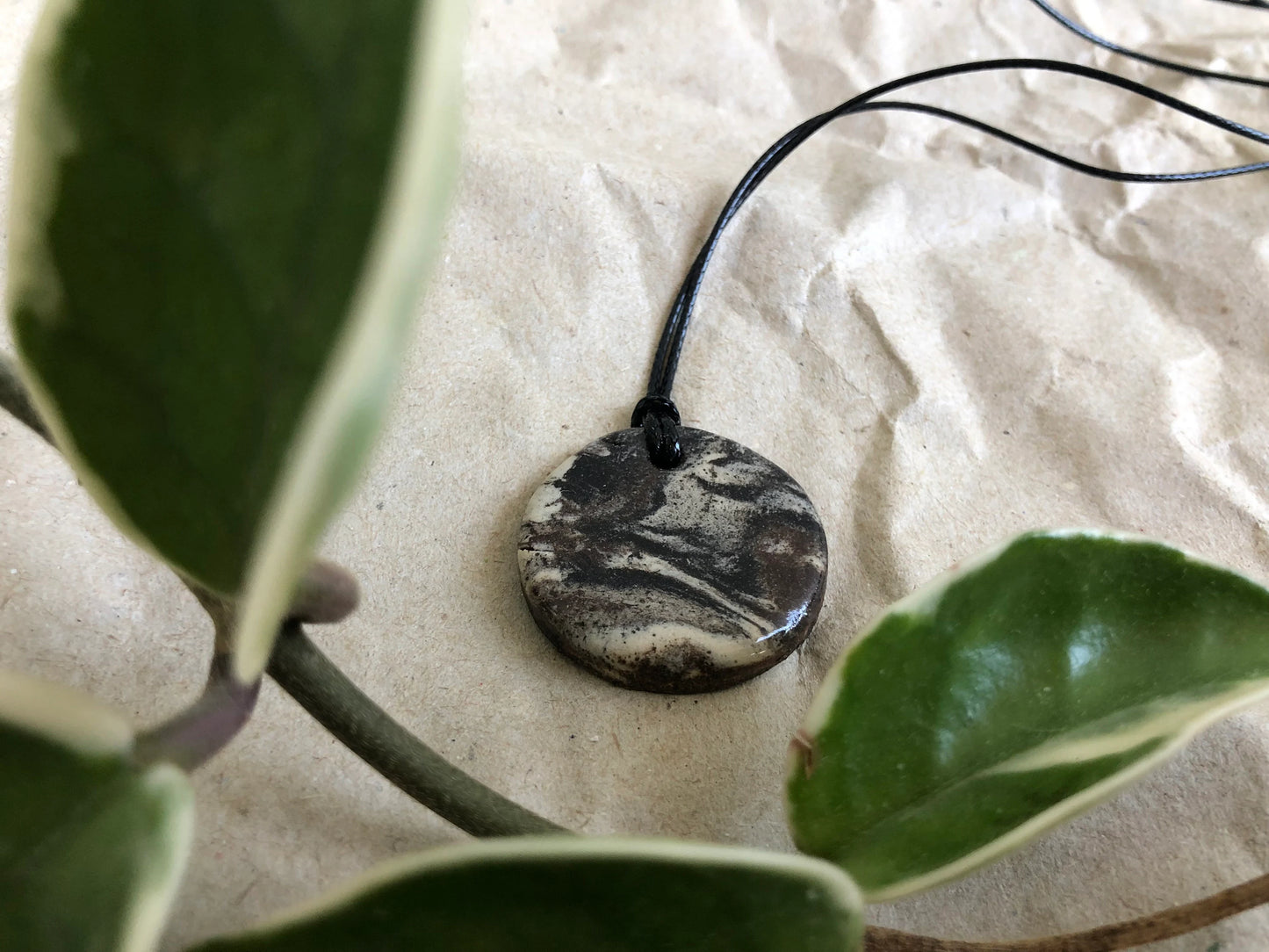 Handmade Ceramic Pendant Necklace - Marble Clay