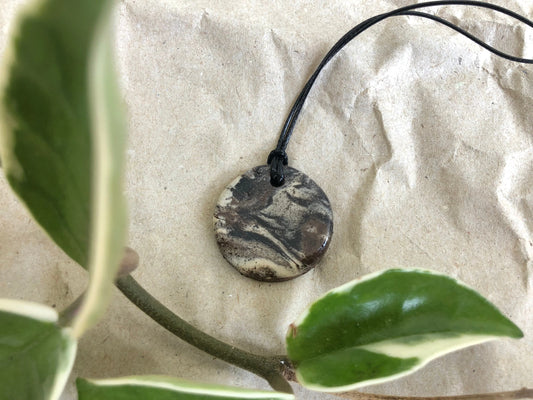 Handmade Ceramic Pendant Necklace - Marble Clay