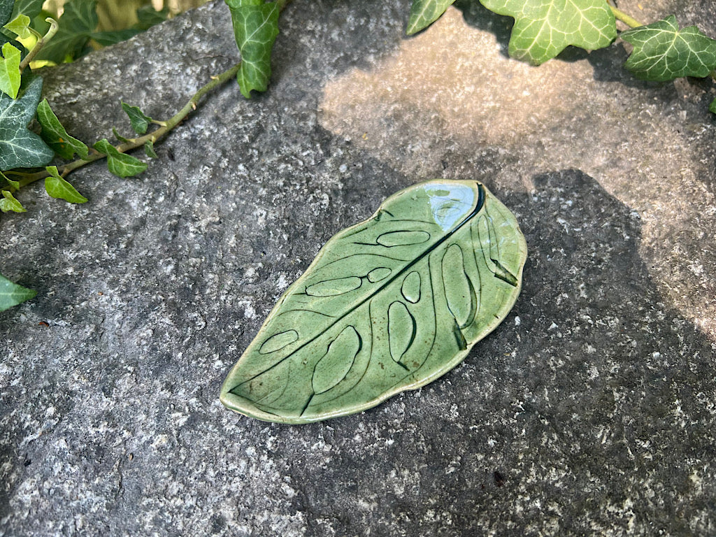 Handmade Ceramic Ring Dish - Monstera Leaf