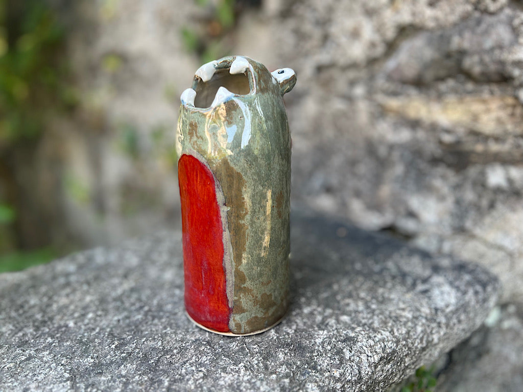 Vaso a forma di Dinosauro/Drago Artigianale in Ceramica Fatta a Mano